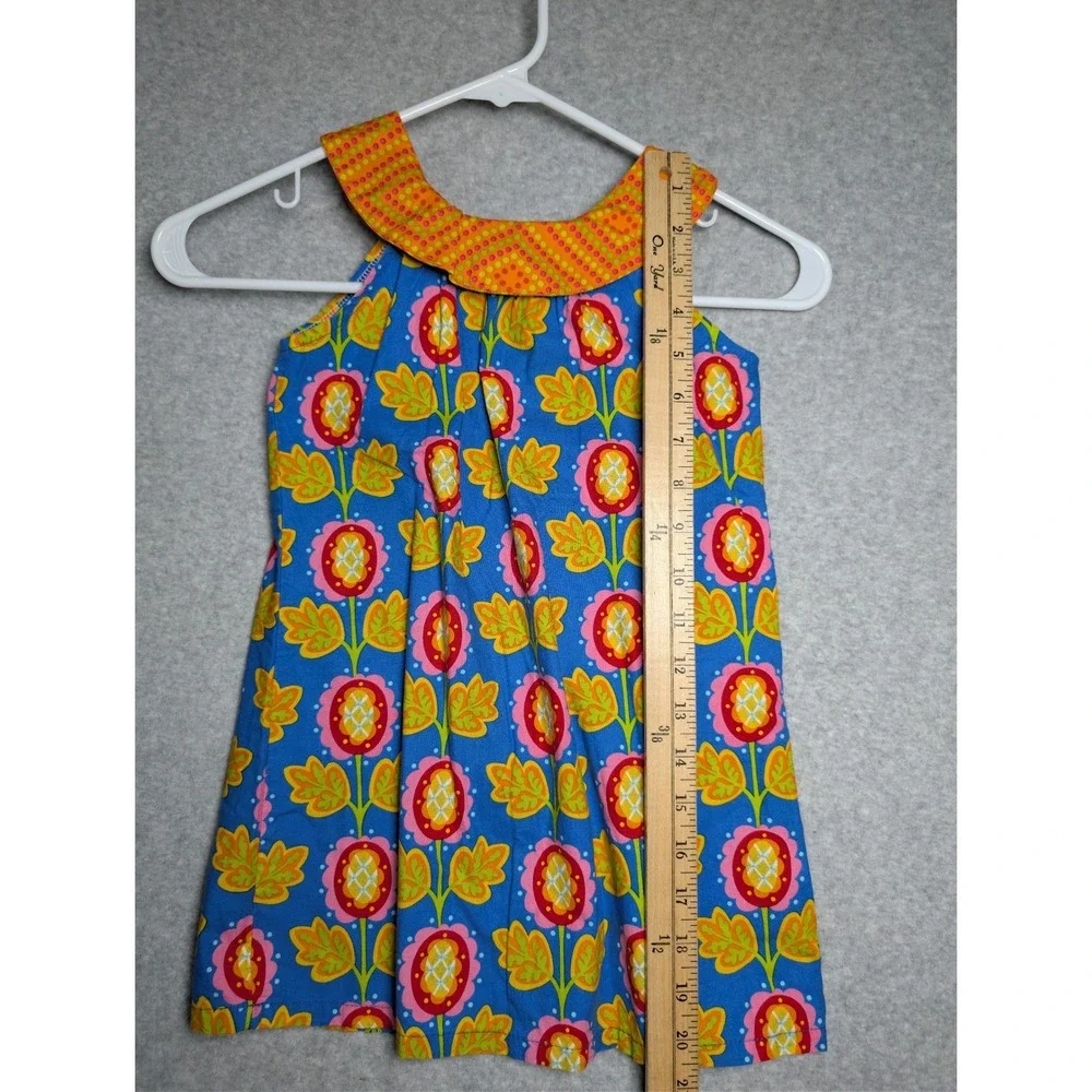 Hippo Hula Girls Dress 4T Blue Floral Halter Orange Polka Dot Collar Kitschy